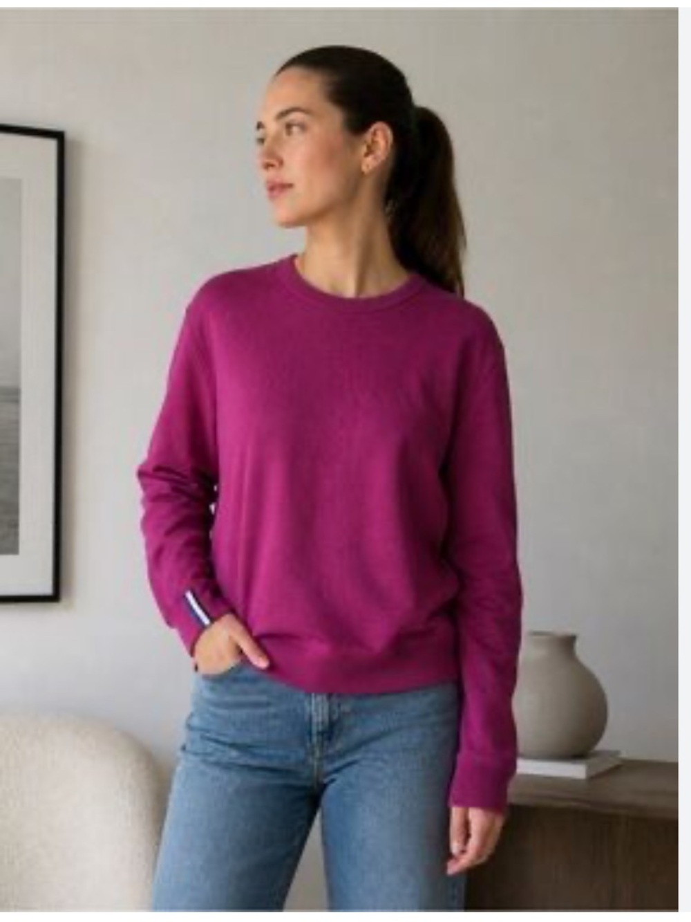 Kit + Ace Cotton Crewneck Sweatshirt Magenta Sz M